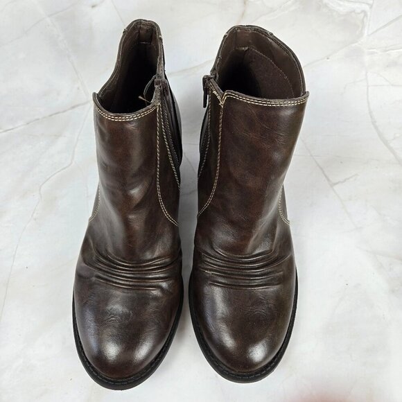 Dr Scholl's Size 8.5 Jolt Brown Faux Leather Booties Side Zipper Chunky Heel - Picture 5 of 16